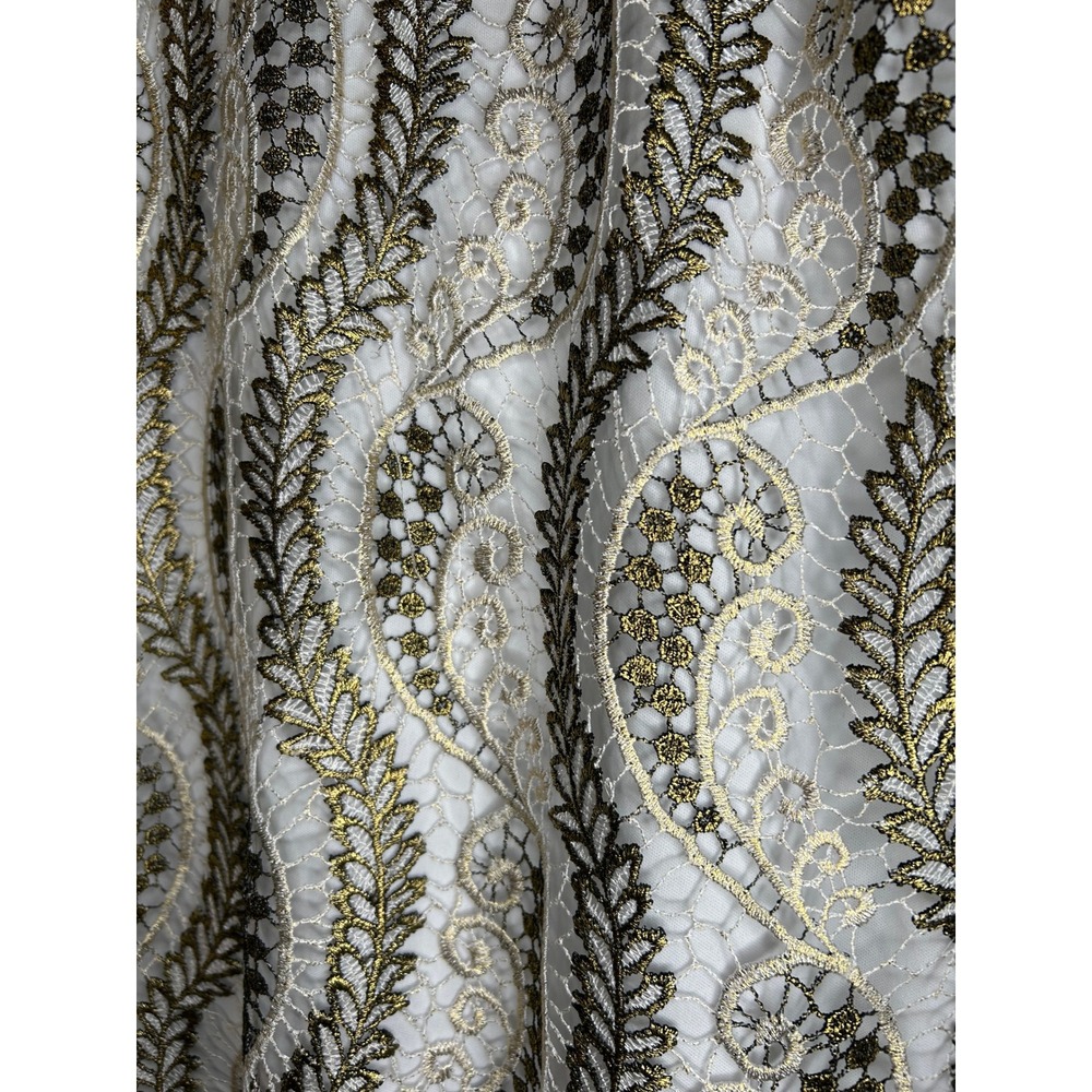 NEW Voom Joy Han Womens Metallic Gold Lace Embroidered Top White Medium Boho - Picture 3 of 8